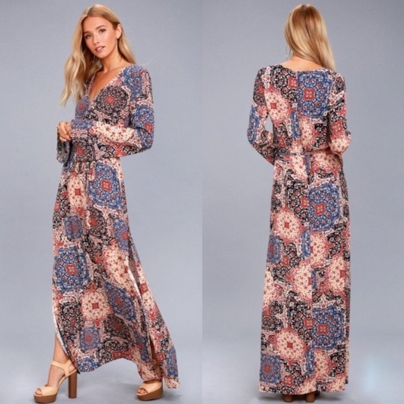 Lulus Dresses & Skirts - NWT LULUS / Mosaic Marvel Rust Orange Print Long Sleeve Maxi Dress Size XL